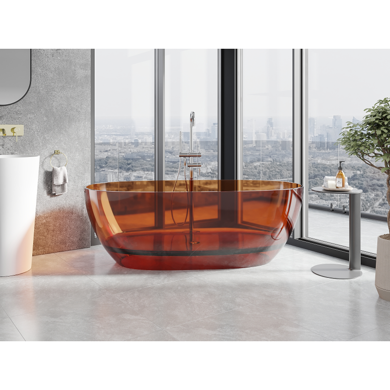 Mexen Pure earth freestanding transparent bathtub 170 x 80 cm, chrome plug - 58071708005