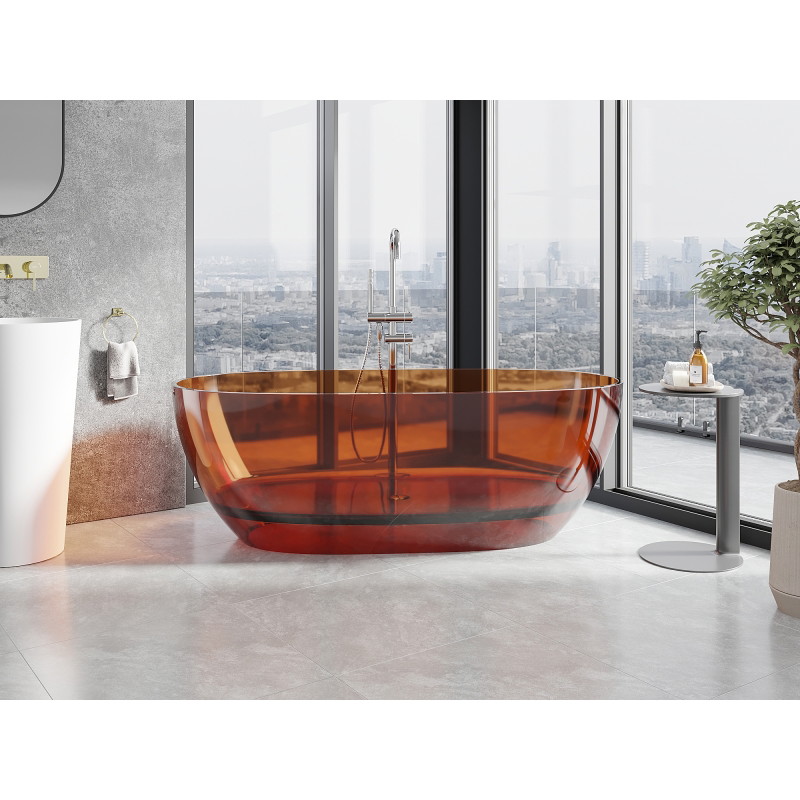 Mexen Pure freestanding transparent bathtub 170 x 80 cm, earth, chrome drain - 58071708005