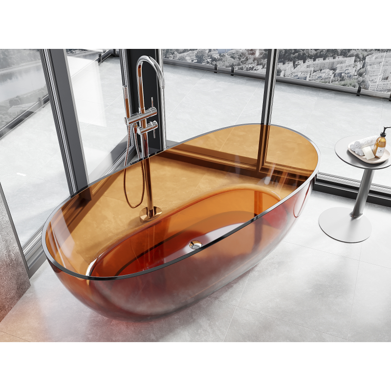 Mexen Pure earth freestanding transparent bathtub 170 x 80 cm, chrome plug - 58071708005