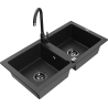 Mexen Mario 2-bowl granite kitchen sink with Telma kitchen faucet, black/silver - 6504-73-670200-70-B