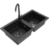 Mexen Mario granite sink 2-bowl with Telma kitchen tap, black/silver - 6504-73-670200-70-B