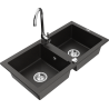 Mexen Mario double-bowl granite sink with Telma kitchen faucet, black/gold - 6504-75-670200-00