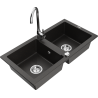Mexen Mario granite sink 2-bowl with Telma kitchen tap, black/gold - 6504-75-670200-00