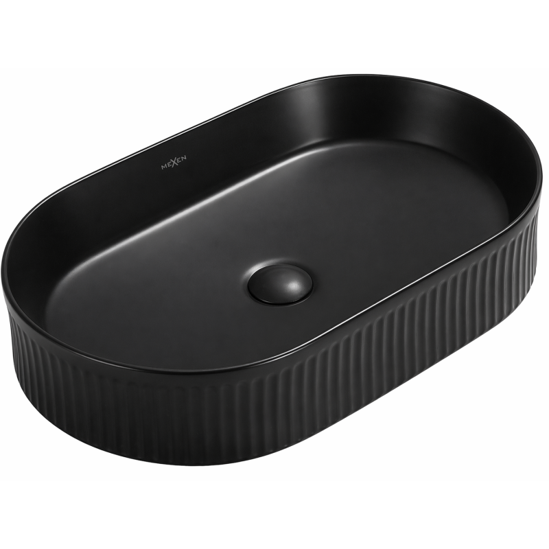 Mexen Grovo countertop washbasin ribbed 49 x 31 cm, black matte - 22304985