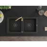 Mexen Mario granite double-bowl sink with Telma kitchen faucet, black/gold - 6504-75-670200-50-B