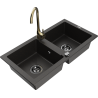 Mexen Mario 2-compartment granite sink with a kitchen mixer tap Telma, Black/Gold - 6504-75-670200-50-B