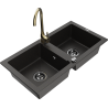 Mexen Mario granite double-bowl sink with Telma kitchen faucet, black/gold - 6504-75-670200-50-B