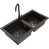 Mexen Mario granite double-bowl kitchen sink with Telma faucet, black/gold - 6504-75-670200-70-B