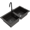 Mexen Mario granite sink 2-bowl with Telma kitchen tap, black/gold - 6504-75-670200-70-B