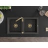 Mexen Mario 2-bowl granite sink with Telma kitchen faucet, black speckled - 6504-76-670200-50