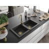 Mexen Mario 2-bowl granite kitchen sink with Telma faucet, speckled black - 6504-76-670200-50