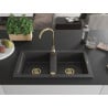 Mexen Mario 2-bowl granite sink with Telma kitchen faucet, black speckled - 6504-76-670200-50