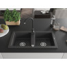 Mexen Mario 2-bowl granite sink with Telma kitchen faucet, black speckled - 6504-76-670200-70