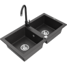 Mexen Mario 2-compartment granite sink with a kitchen mixer tap Telma, spotted black - 6504-76-670200-70