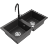 Mexen Mario granite sink 2-chamber with Telma kitchen tap, black speckled - 6504-76-670200-70