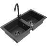 Mexen Mario 2-compartment granite sink with a kitchen mixer tap Telma, spotted black - 6504-76-670200-70-B