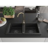 Mexen Mario granite 2-bowl kitchen sink with Telma faucet, black - 6504-77-670200-50-B