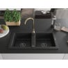 Mexen Mario granite kitchen sink 2-chamber with Telma faucet, black - 6504-77-670200-50-B