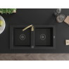 Mexen Mario granite 2-bowl kitchen sink with Telma faucet, black - 6504-77-670200-50-B