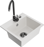 Mexen Milo 1-bowl granite sink with Telma kitchen faucet, white - 6505-20-670200-70
