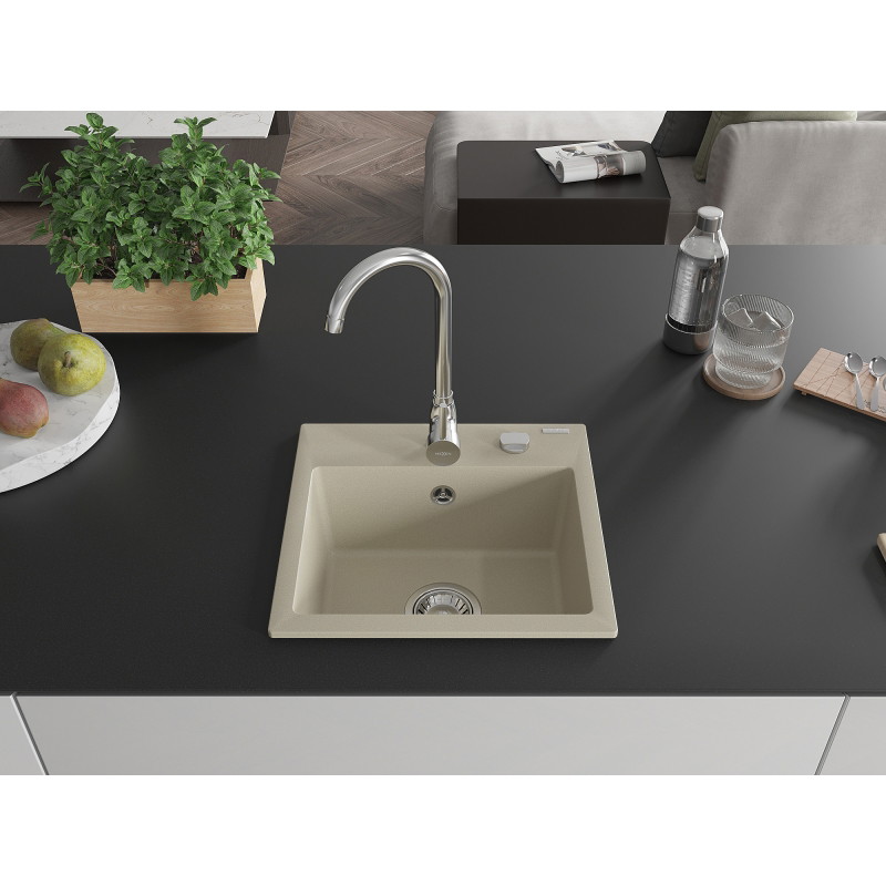 Mexen Milo 1-bowl granite sink with Telma kitchen faucet, beige - 6505-69-670200-00