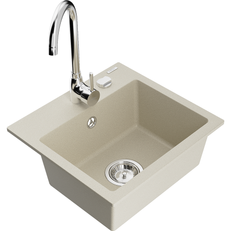 Mexen Milo 1-bowl granite sink with Telma kitchen faucet, beige - 6505-69-670200-00