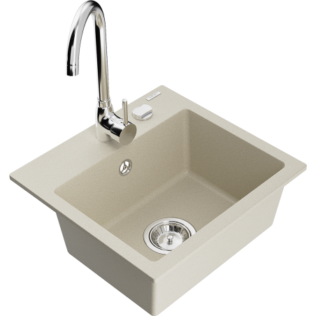 Mexen Milo 1-compartment granite sink with a kitchen mixer tap Telma, Beige - 6505-69-670200-00
