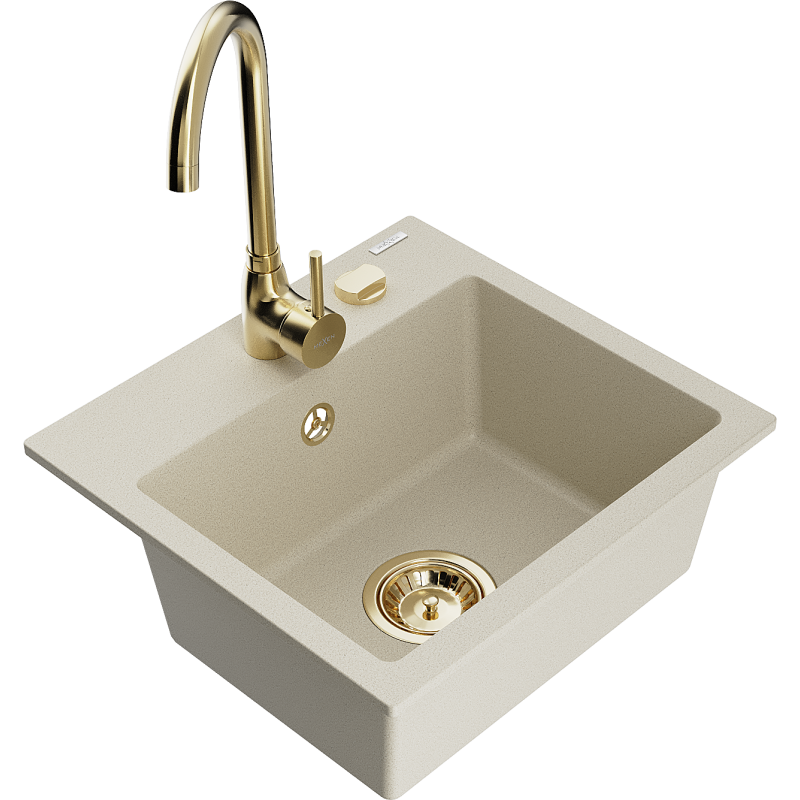 Mexen Milo 1-compartment granite sink with a kitchen mixer tap Telma, Beige - 6505-69-670200-50