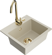 Mexen Milo 1-compartment granite sink with a kitchen mixer tap Telma, Beige - 6505-69-670200-50