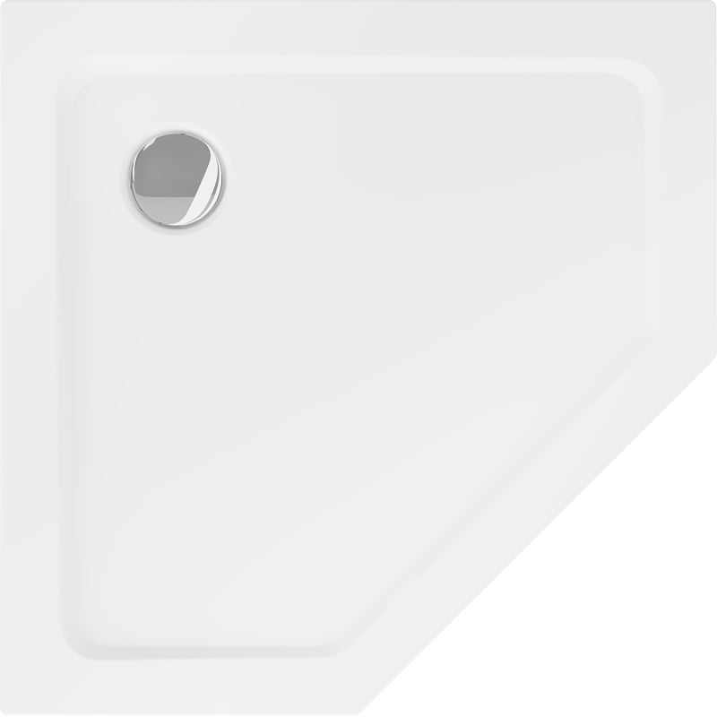 Mexen Flat pentagonal slim shower tray 90 x 90 cm, white, chrome siphon - 41P109090