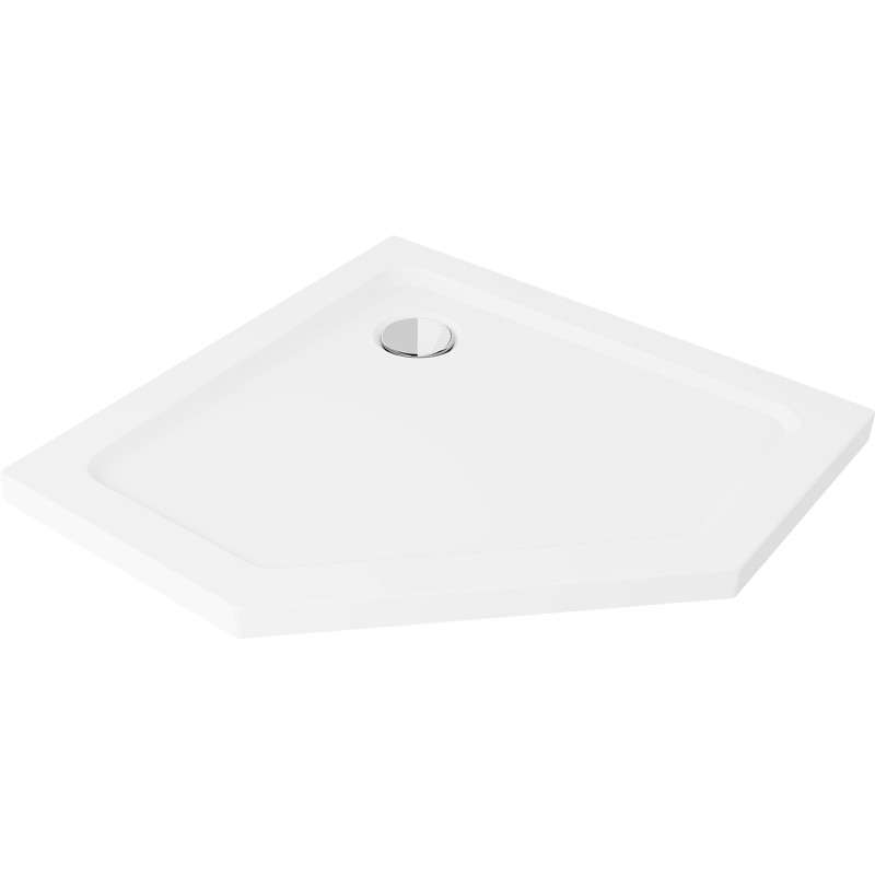 Mexen Flat pentagonal slim shower tray 100 x 100 cm, white, chrome siphon - 41P101010