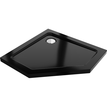 Mexen Flat slim pentagonal shower tray 80 x 80 cm, black, chrome siphon - 41P708080