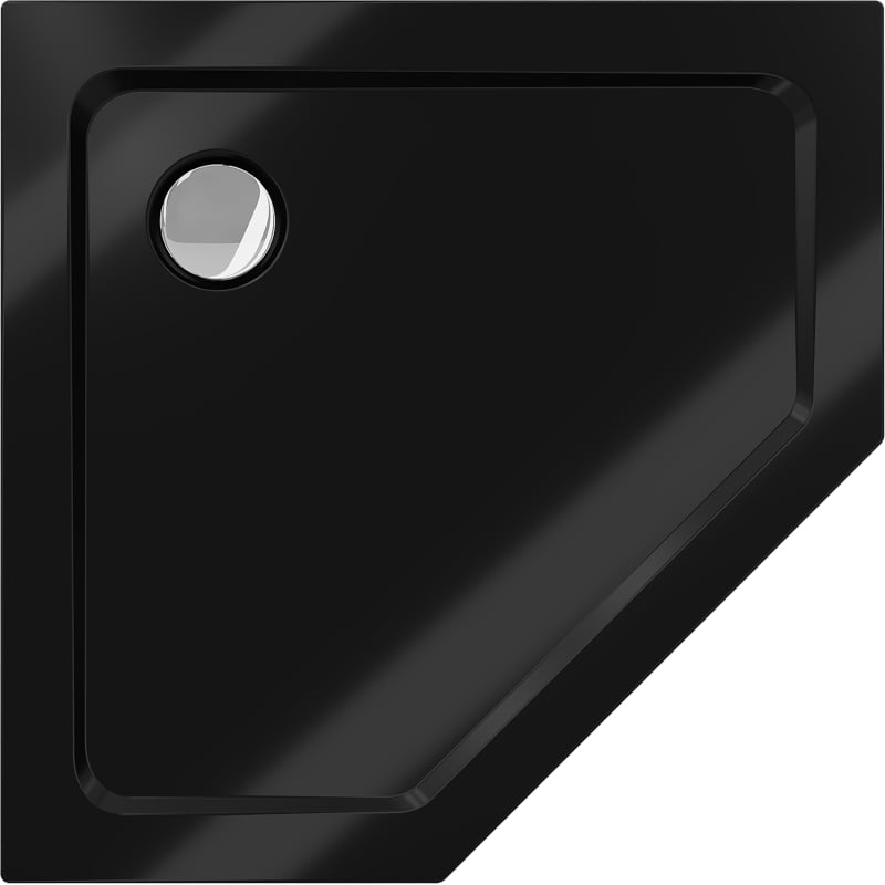 Mexen Flat slim pentagonal shower tray 80 x 80 cm, black, chrome siphon - 41P708080
