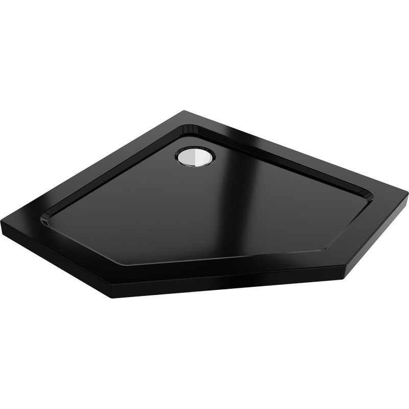 Mexen Flat pentagonal slim shower tray 100 x 100 cm, black, chrome siphon - 41P701010