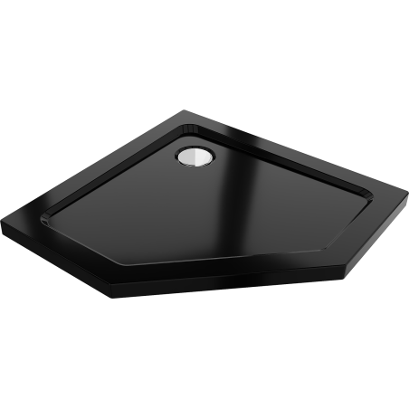Mexen Flat pentagonal slim shower tray 100 x 100 cm, black, chrome siphon - 41P701010