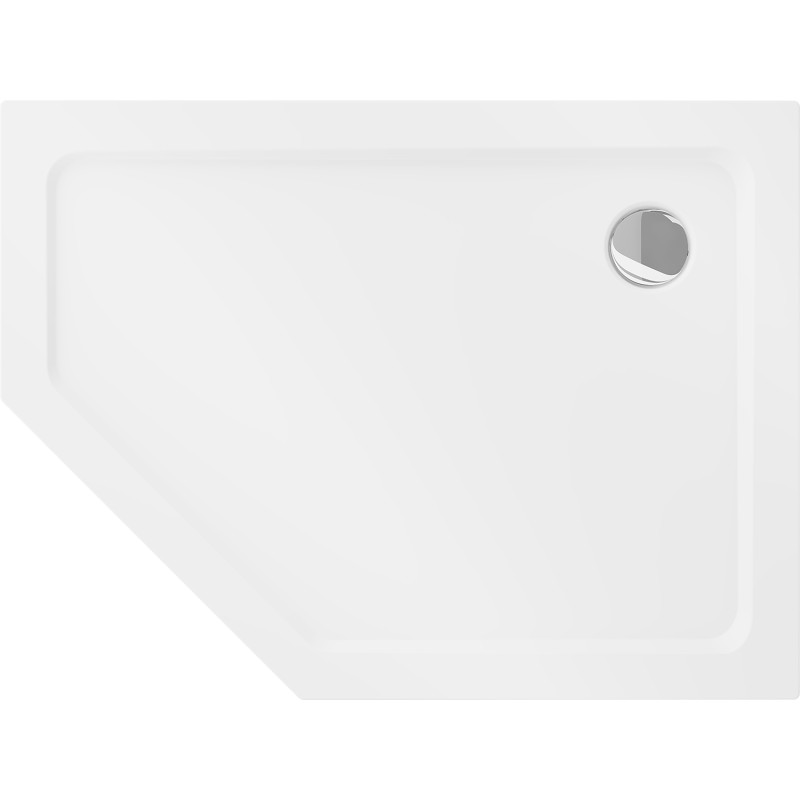 Mexen Flat pentagonal slim right shower tray 90 x 80 cm, white, chrome siphon - 41P108090R