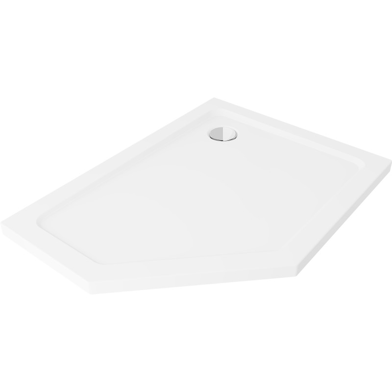 Mexen Flat pentagonal slim right shower tray 90 x 80 cm, white, chrome siphon - 41P108090R