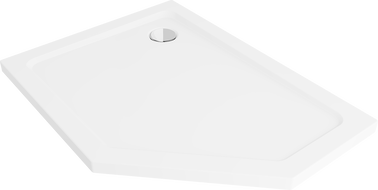 Mexen Flat pentagonal shower tray slim left 100 x 80 cm, white, chrome siphon - 41P108010L