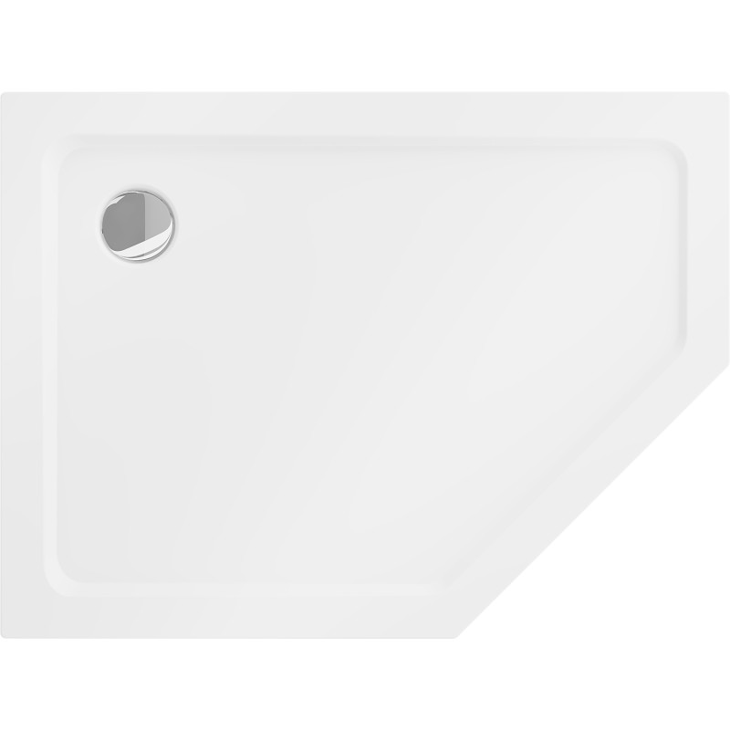 Mexen Flat pentagonal slim left shower tray 100 x 90 cm, white, chrome siphon - 41P109010L