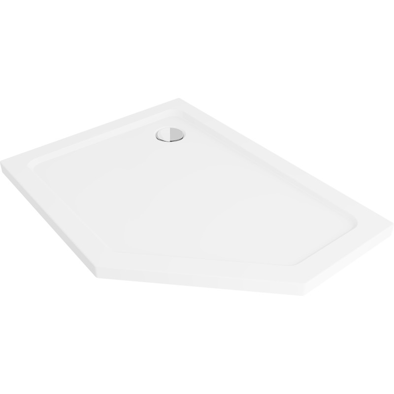Mexen Flat pentagonal slim left shower tray 100 x 90 cm, white, chrome siphon - 41P109010L