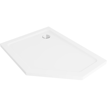 Mexen Flat pentagonal slim left shower tray 100 x 90 cm, white, chrome siphon - 41P109010L