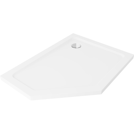 Mexen Flat slim pentagonal shower tray right 100 x 90 cm, white, chrome drain - 41P109010R