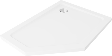 Mexen Flat slim pentagonal shower tray right 100 x 90 cm, white, chrome drain - 41P109010R