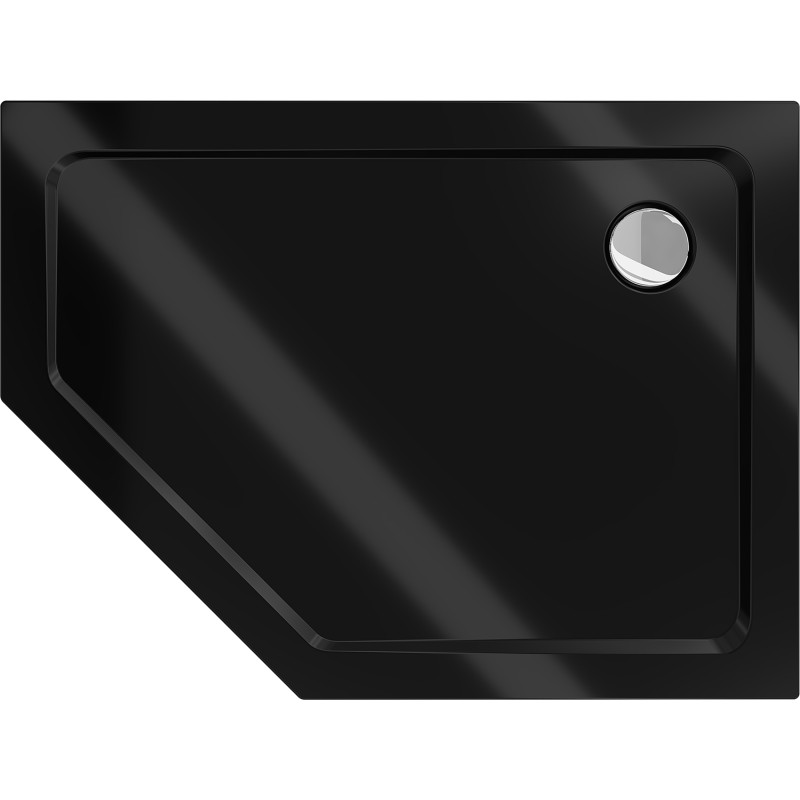 Mexen Flat pentagonal slim shower tray right 90 x 80 cm, black, chrome siphon - 41P708090R