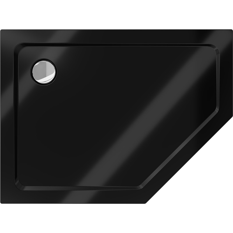 Mexen Flat pentagonal slim left shower tray 100 x 80 cm, black, chrome siphon - 41P708010L