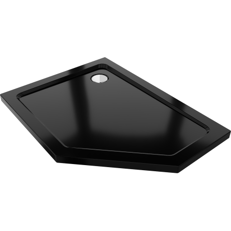 Mexen Flat pentagonal slim left shower tray 100 x 80 cm, black, chrome siphon - 41P708010L