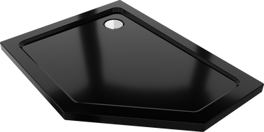 Mexen Flat pentagonal slim left shower tray 100 x 80 cm, black, chrome siphon - 41P708010L