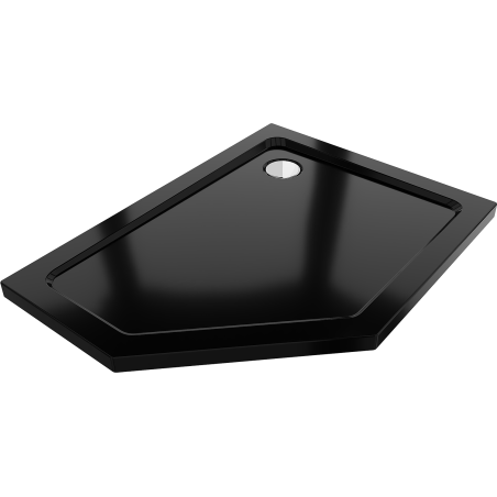 Mexen Flat pentagonal slim shower tray right 100 x 80 cm, black, chrome siphon - 41P708010R