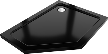 Mexen Flat pentagonal slim shower tray right 100 x 80 cm, black, chrome siphon - 41P708010R