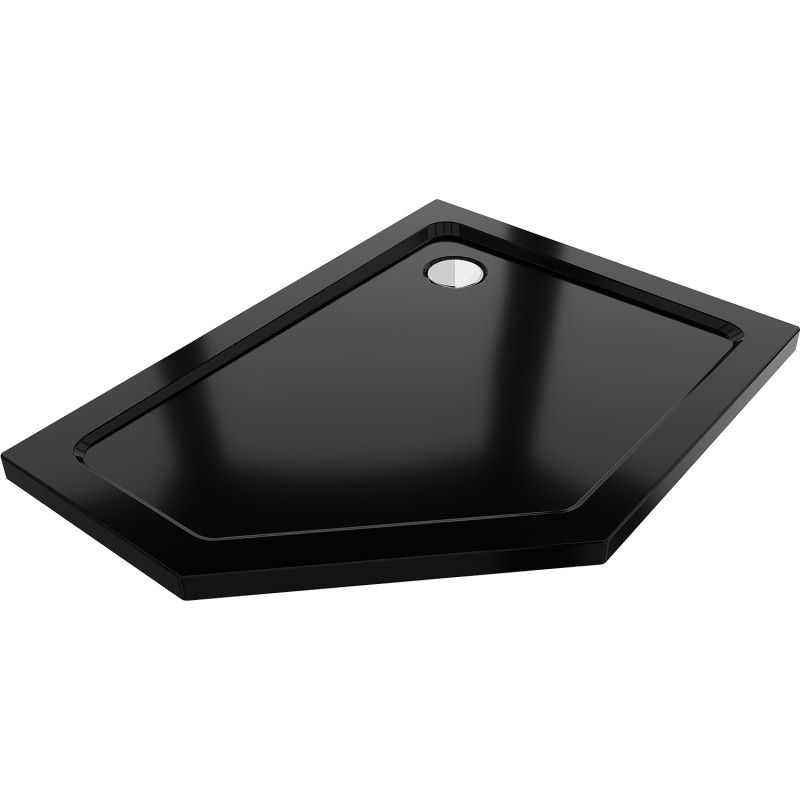Mexen Flat pentagonal slim shower base right 100 x 90 cm, black, chrome siphon - 41P709010R